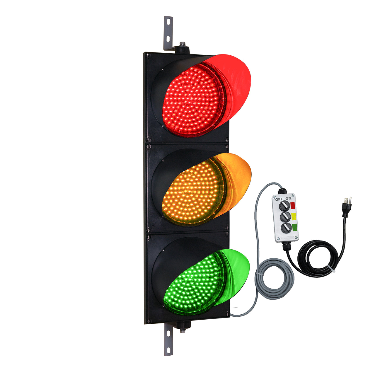 12 Inch Diameter Lens LED Traffic Light Signal 3 Light 10 Ft Cable 3 Switches & Power Cord (Plug and Play)