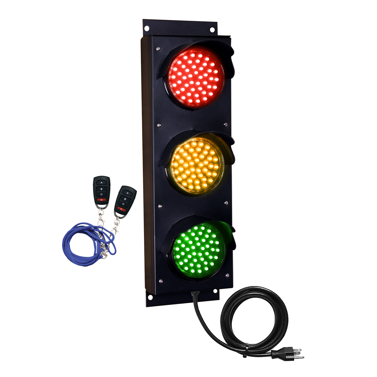 4 Inch Diameter Lens LED Traffic Light Signal, 3 Color Wireless Key Fob Control (Plug And Play)