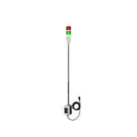 Two-color 5 Ft pole-mounted industrial signal light with grey 2-position switch box; Red-Green  on a white background.