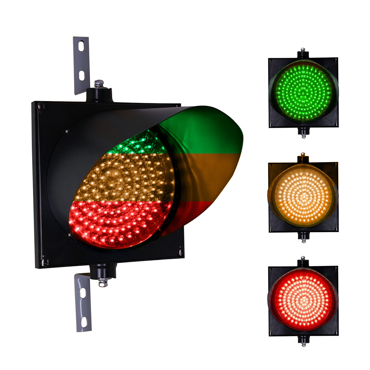 12 Inch Diameter 3-in-1 Lens LED Traffic Light, 3 Colors (Ready to Wire)