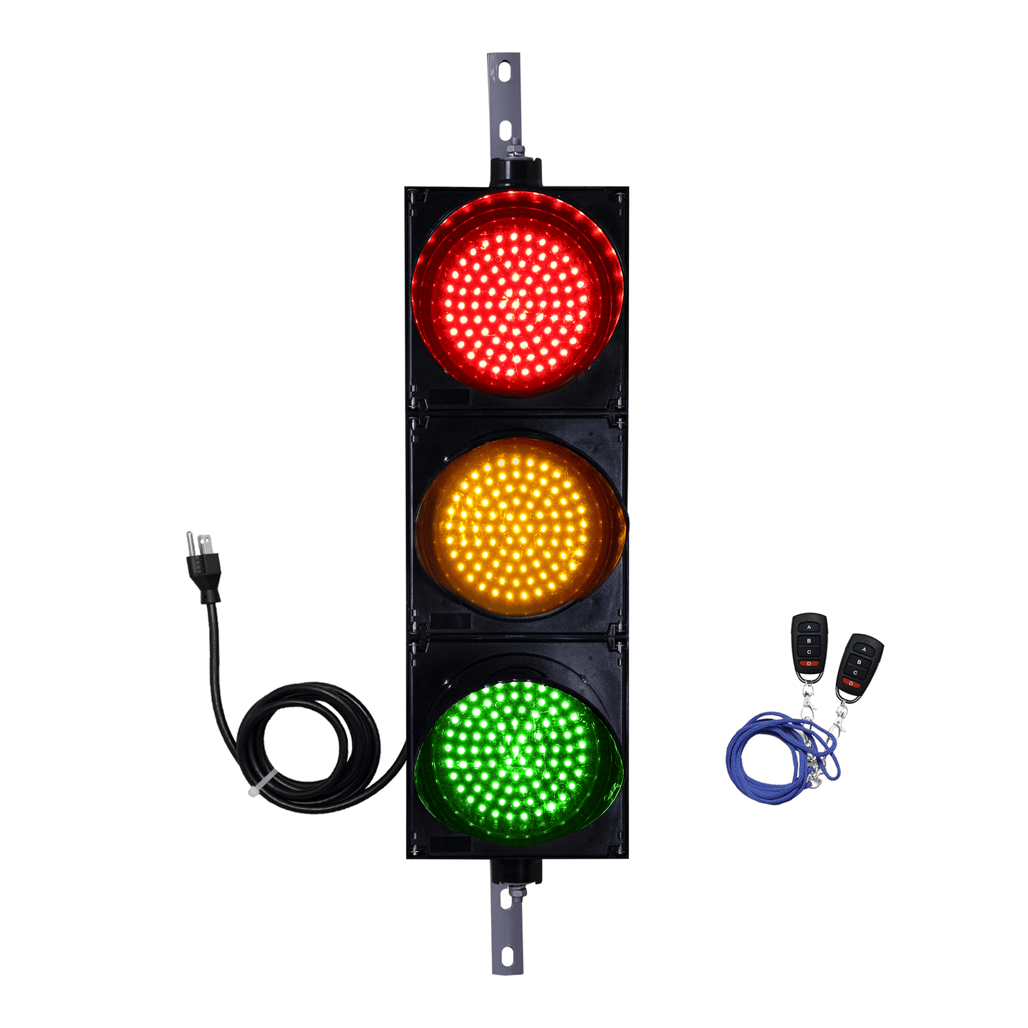 8 Inch Diameter Lens LED Traffic Light Signal - 3 Color 10 Ft Cable 3 Switch Control Box (Plug And Play)
