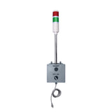 Two-color pole-mounted wireless cycle timer andon light (Red-Green) on a white background.
