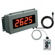 Digital display with red numbers and control box on a white background.