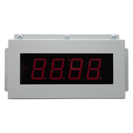 Digital display with red LED digits on a white background