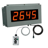 Digital display with red numbers and control box on a white background.