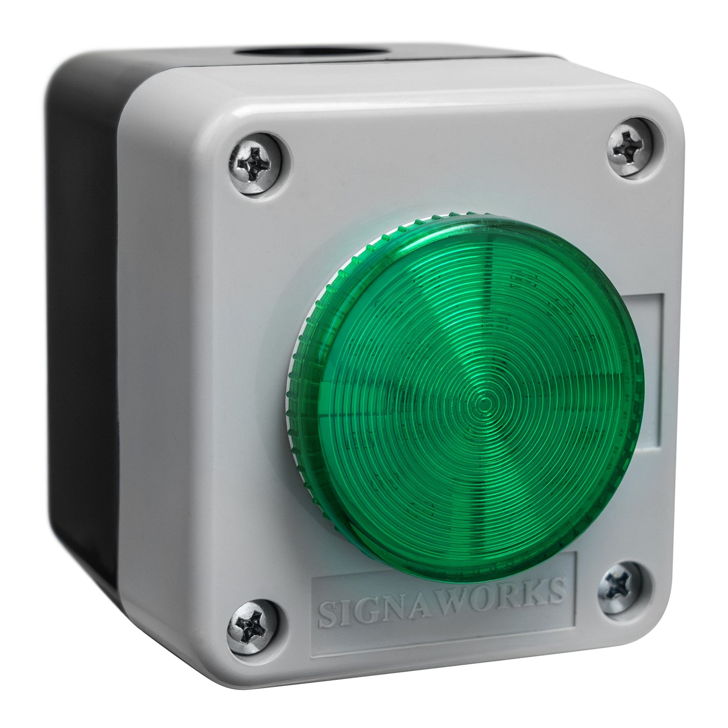 Green signal light with 'SIGNAWORKS' branding on a white background.