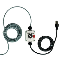 2-position switch box for a red industrial signal light with extended power cable on a white background.