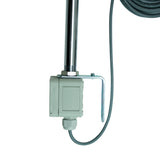 Side profile of red signal light switch box with right angle brackets and 10 foot extended power cable on a white background.