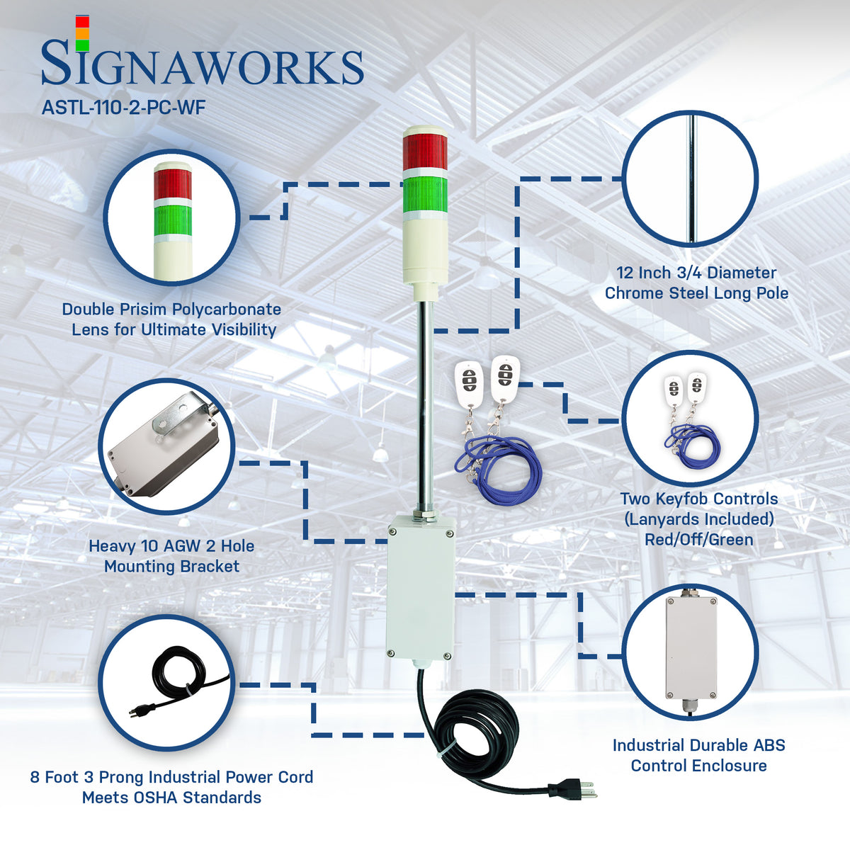 Signaworks Wireless Remote Key Fob LED Andon Tower Light 1 Stack Light 110V AC ...