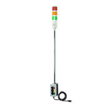 Three-color pole-mounted industrial signal with 2-position switch on a white background: Red-Amber-Green.