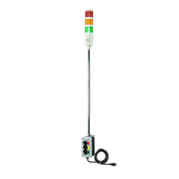 Three-color pole-mounted industrial signal with 2-position switch on a white background: Red-Amber-Green.