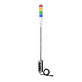 Five-color pole-mounted industrial signal with 2-position switch on a white background; Red-Amber-Green-Blue-White.
