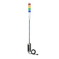 Five-color pole-mounted industrial signal with 2-position switch on a white background; Red-Amber-Green-Blue-White.