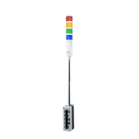 Five-color pole-mounted industrial signal with 2-position switch on a white background; Red-Amber-Green-Blue-White.