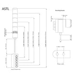 Technical diagram of a Signaworks' ASTL with dimensions and labeled parts on a white background.