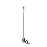 Two-Color pole-mounted industrial Signal with 3-position switches on a white background; Red-Green.