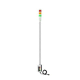 Three-Color pole-mounted industrial Signal with 3-position switches on a white background; Red-Amber-Green.