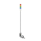 Four-Color pole-mounted industrial Signal with 3-position switches on a white background; Red-Amber-Green-Blue.