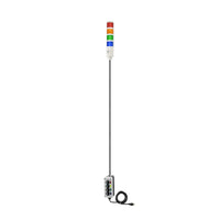 Four-Color pole-mounted industrial Signal with 3-position switches on a white background; Red-Amber-Green-Blue.