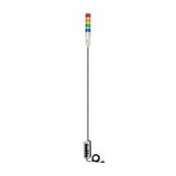 Five-Color pole-mounted industrial Signal with 3-position switches on a white background; Red-Amber-Green-Blue-White.