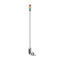 Five-Color pole-mounted industrial Signal with 3-position switches on a white background; Red-Amber-Green-Blue-White.