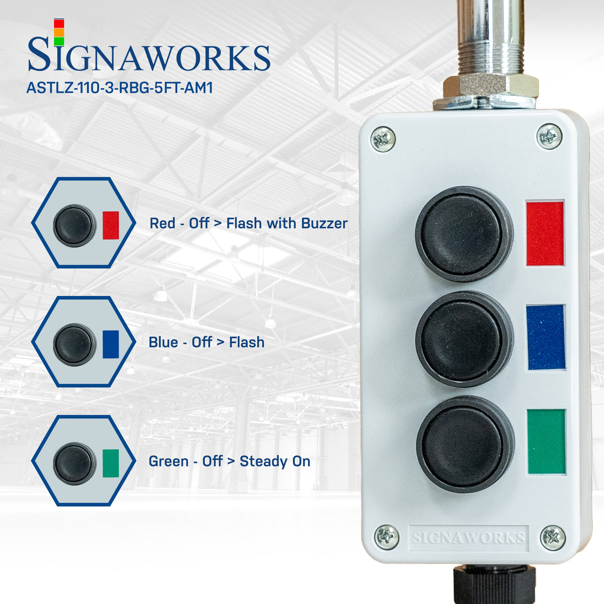 Signaworks ASTL - LED Andon Tower Light 5 FT Pole with Buzzer Red Blue Green 110V ...