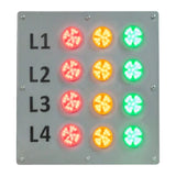A 2 inch LED Andon Bingo Board display with multiple colored LED lamps arranged in a square grid pattern, labeled with labels 'L1' to 'L4'.