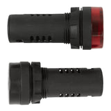 Two 22mm panel mount audible alarms with LED indicators, one in black and one in red, showing side view.