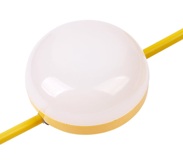 Durable white LED lens diffuser and yellow cable on a white background.
