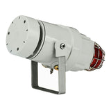 A grey re-entrant flare horn combined with a Xenon strobe beacon, mounted on a stainless steel 'U' bracket.