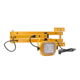 Yellow metal bracket with a light fixture on a white background.