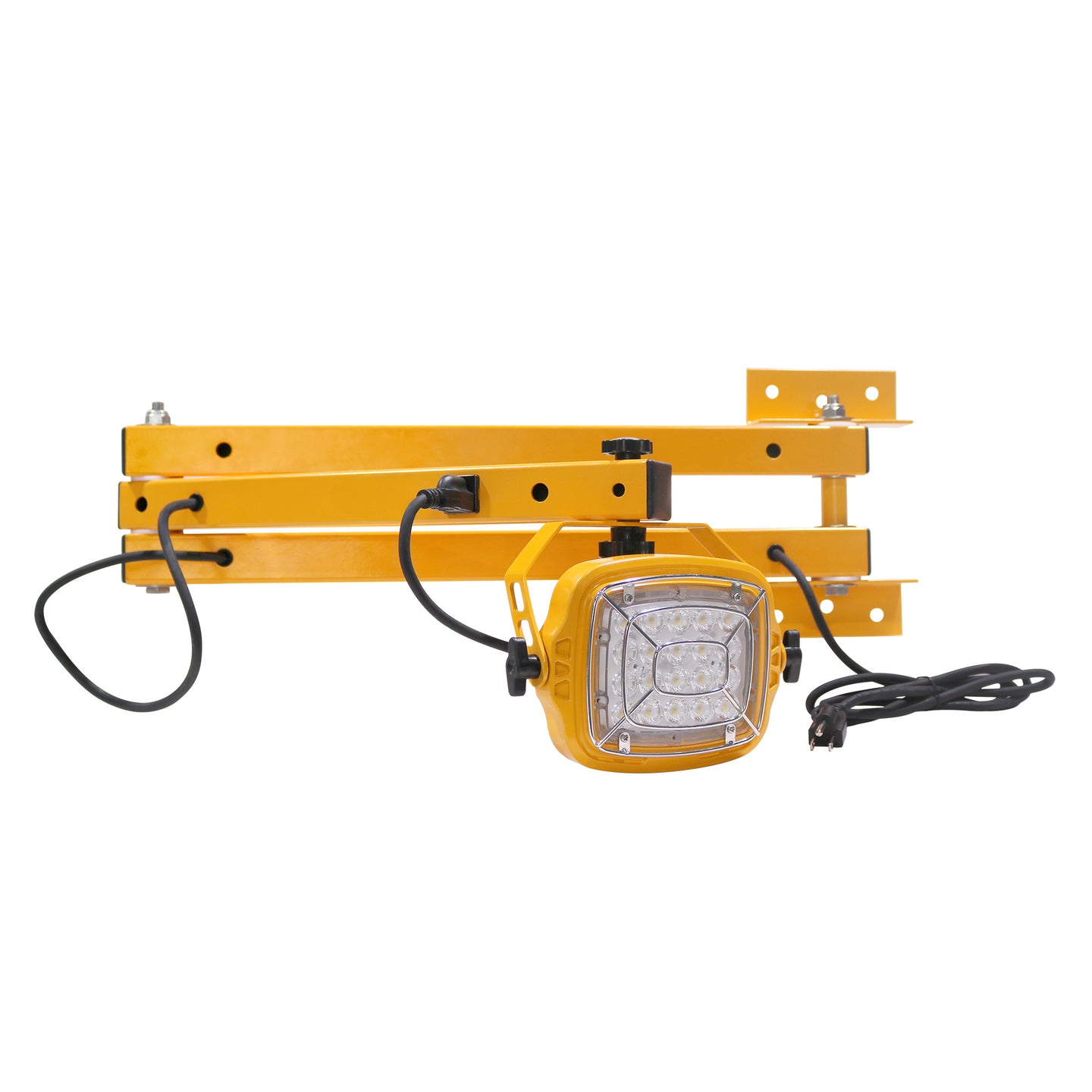 Yellow industrial light fixture on a white background