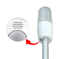 Diffused pole-mounted tower light buzzer vent close up on a white background.