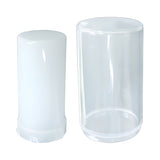 Diffused bulb and glass tower light cover on white background.
