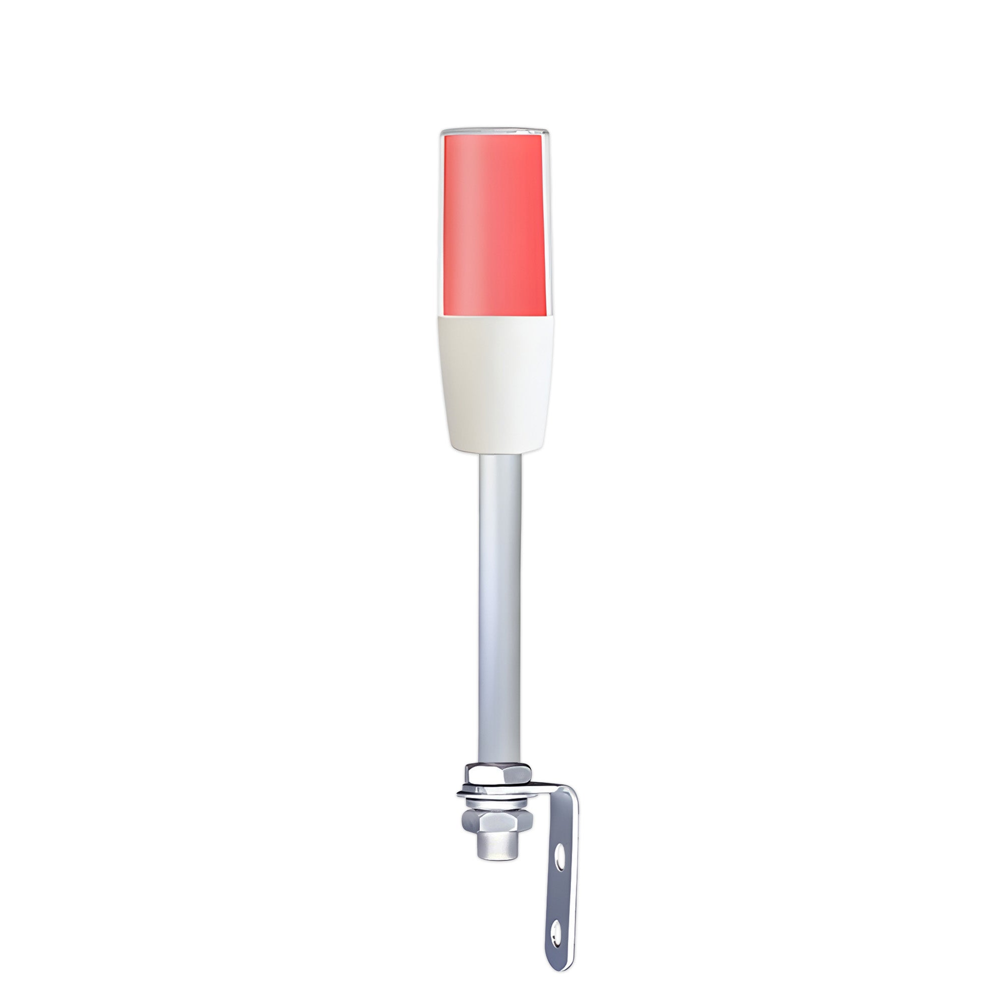 Diffused pole-mounted tower light on right-angle brackets, demonstrating red color function on a white background.