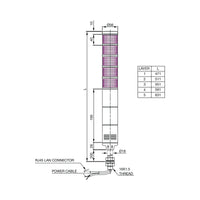 Diagram depicting the dimensions of ETN56Lx-x and cables.