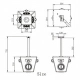 Black on white technical drawing of a product with dimensions labeled.