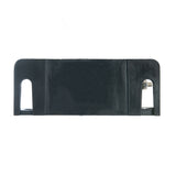 Bottom mounting points of plastic back up alarm on a white background.