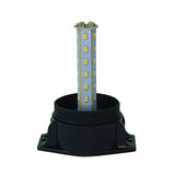 Black cylindrical light fixture with a central LED component on a white background.