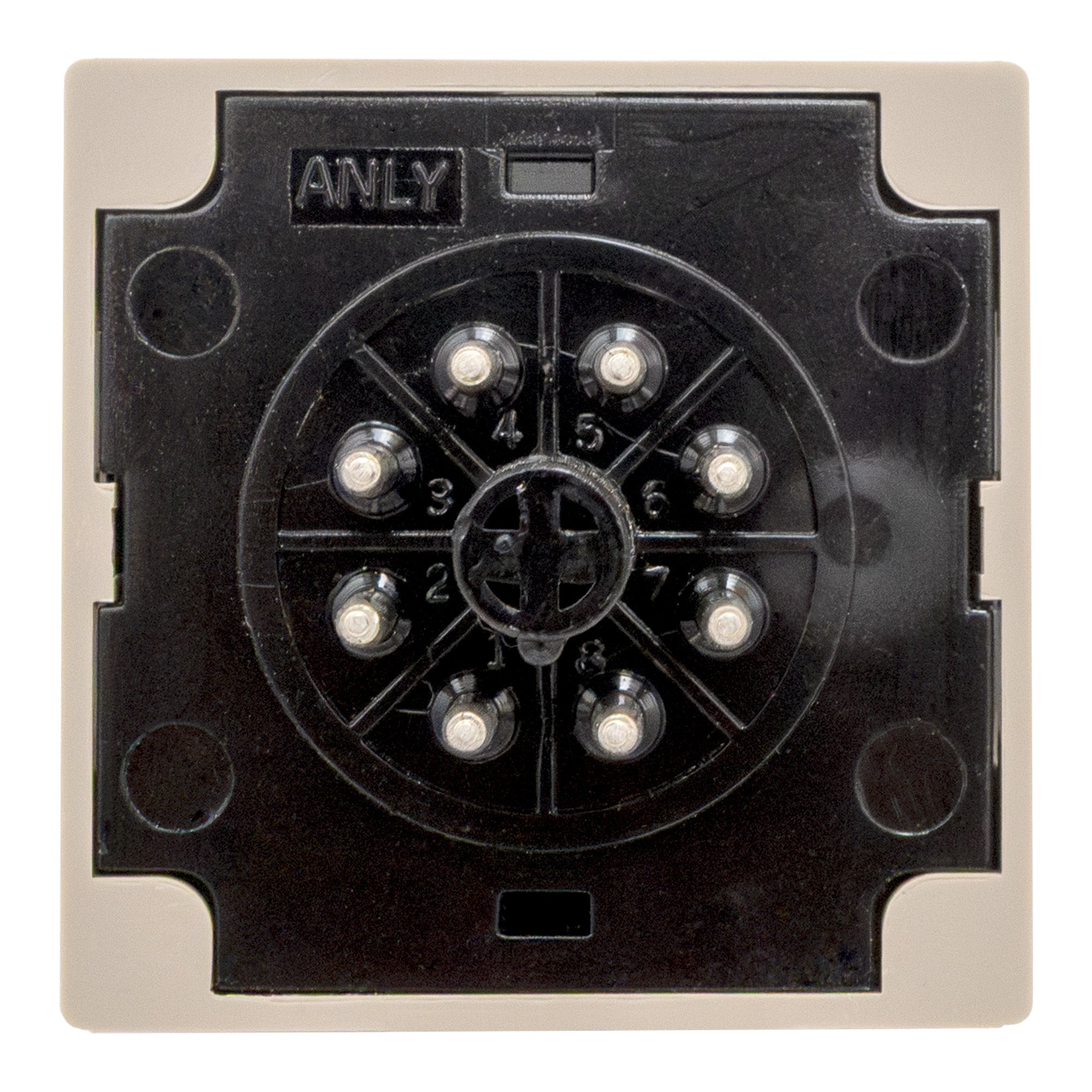 Black plastic timer back with 9 labeled pins.