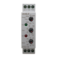 Front perspective of grey timer with 3 dials for mode time and range with 3 indicator lights.