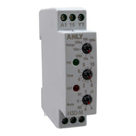 Front angled perspective of grey timer with 3 dials for mode time and range with 3 indicator lights.