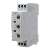Front angled perspective grey timer with 3 dials for mode time and range with 3 indicator lights.
