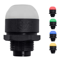 A collection of the 30mm LED pilot lights in red, amber, green and blue on a white background.