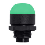 30mm pilot light illuminated green with black threaded base on a white background.