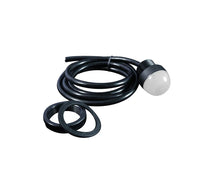 A black 30mm multi-color pilot light with a dome with mounting hardware.