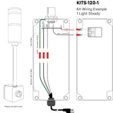 Color-coded illustration depicting wiring diagram connections and terminals on a white background.