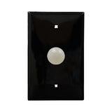 Black wall plate with white pilot light on a white background.