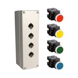 Control panel with multiple colored buttons on a white background