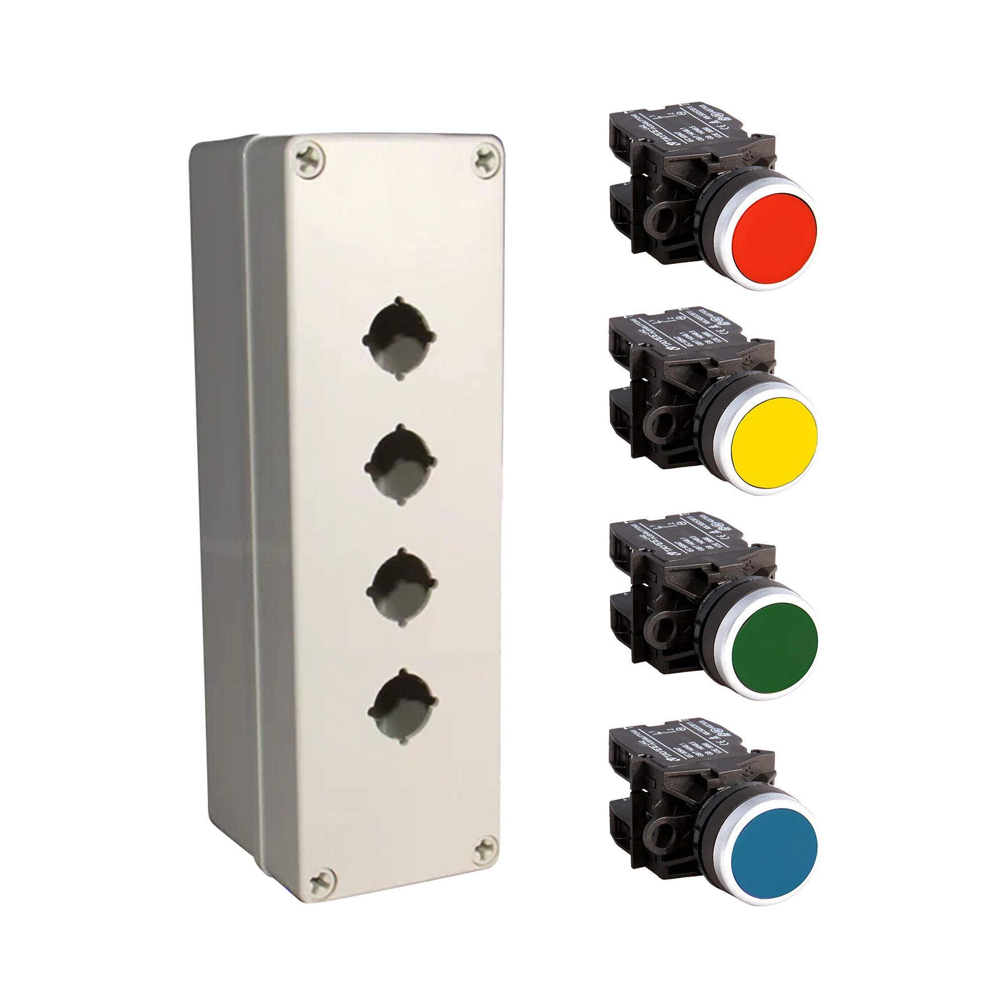 Control panel with multiple colored buttons on a white background